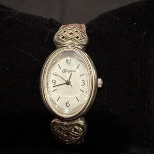 Brighton Glasgow Watch Silver Tone Hearts Brown Leather Band